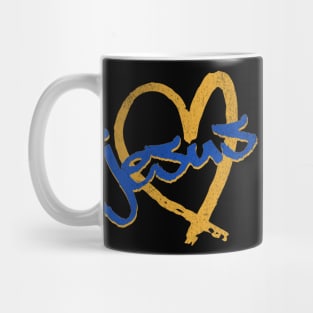 I Love Jesus Vintage 80's & 90's Blue and Gold Mug